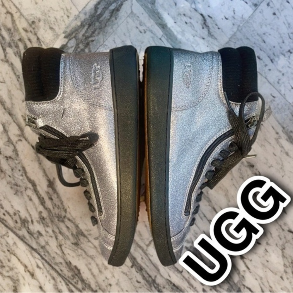 UGG Australia Olive Glitter Boots Gunmetal Metallic, zip 1096940 sz 7.5 🔥EUc🔥